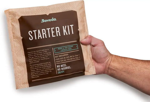 Hand holding Starter Kit Bundle For Wooden Storage Box With Two Way Humidity Control Keeps Your Box On Point At Exact RH Levels
