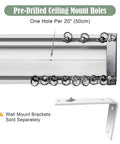 Heavy Duty Conjoined Double Track Curtain Rail System Ceiling Mount White 9.5ft With Silent Ball Bearing Runners and pre-drilled holes