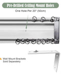 Conjoined Dual Curtain Track System White With Smooth Ball Bearing Gliders Quiet Slide Beefed Up Heavy Duty Aluminum Construction Max Load 50 Kilograms Double Track Design For Heavy Drapes, pre-drilled ceiling holes and wall bracket