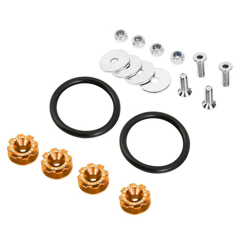 Orange Quick Release Bumper Fastener Kit for Car Bumpers and Trunk, Aircraft Grade Aluminum, Set of 4 Fasteners, Drilling Required