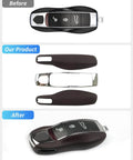 Marsala Red Leather Ride Ready Key Fob Cover For Porsche Macan Panamera 911 Cayenne before and after comparison