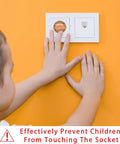 Slick Pine Wood Texture Child Proof Outlet Covers For Wall Sockets on orange wall, child’s hands touching the plugs.