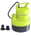 Heavy Boss Level 1HP Submersible Sump Pump, 3700 GPH Water Moving Workhorse with two hose attachments.