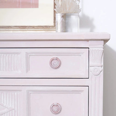 Premium White Finishing Wax Topcoat applied on pink decorative cabinet drawer, showing subtle depth and matte finish