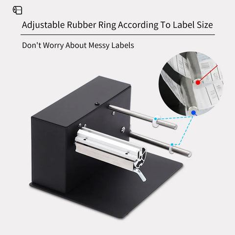 Automatic Label Rewinder Machine With Two-Way Rewind, metal frame, adjustable rubber ring, label detail shown