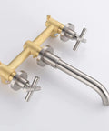 Wall Mounted Bathroom Sink Faucet With 360 Degree Rotating Nozzle, Dual Cross Handles, Thick Valve, Brushed Nickel Finish, Solid Brass Construction Built To Last, Concealed Hot Cold Mixer Valve For Easy Install