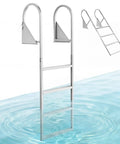 Flip-Up Dock Ladder 4-Step Heavy-Duty Aluminum Swim Ladder For Boats And Pontoons 350 Lb Capacity Non-Slip Wide Steps Pull Rope Assist Perfect For Lake Pool And Marine Boarding, 4-step view