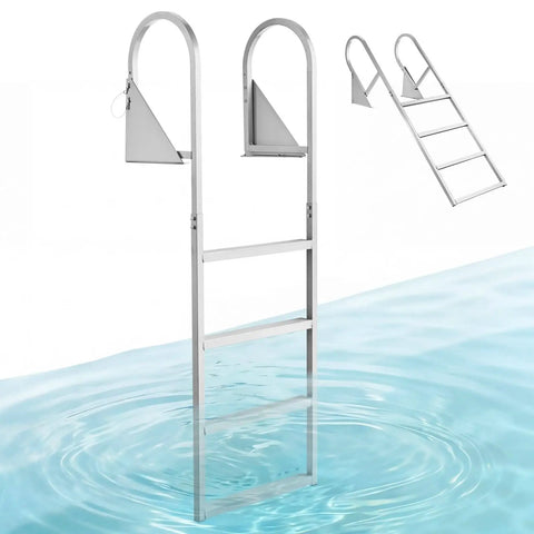 Flip-Up Dock Ladder 4-Step Heavy-Duty Aluminum Swim Ladder For Boats And Pontoons 350 Lb Capacity Non-Slip Wide Steps Pull Rope Assist Perfect For Lake Pool And Marine Boarding, 4-step view