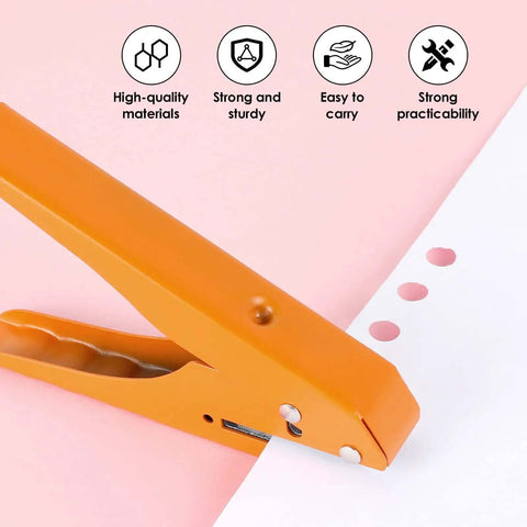 Heavy Duty Single Hole Punch Plier Tool With Five Sixteenth Inch And Three Eighth Inch Holes punching paper on pink surface