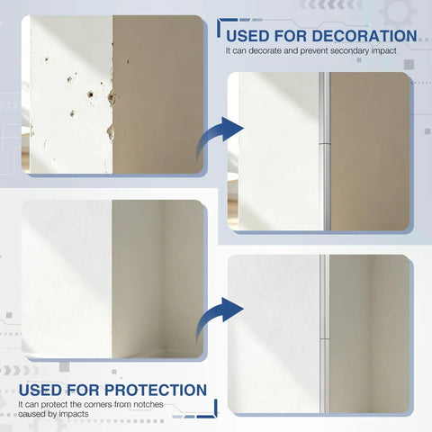 Hella Sick 4 Pack Stainless Steel Wall Corner Protectors showing decoration and protection use on drywall corners.