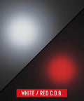 White and red COB light beams from Pocket Sized Magnetic LED Penlight With Dual Power Alkaline Battery And COB Area Light.
