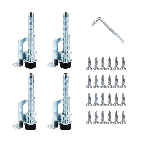 Set Of Four Steel Adjustable Leveling Feet For Wardrobes And Cabinets On Uneven Floors Keeps Heavy Furniture Rock Solid With Height Adjustable Levelers And Easy Stabilization For Wobble Free Stance. Four steel adjustable leveling feet with screws and Allen key