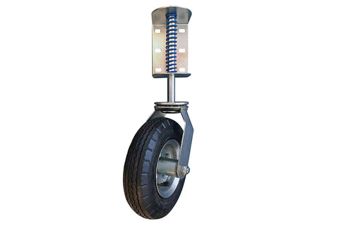 8 Inch Pneumatic Spring-Loaded Gate Caster Wheel, 360 Degree Swivel, Heavy-Duty Universal Mount, side view on white background