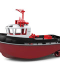 Dope Turbocharged RC Boat 1:72 Scale Electric Racing Model side view, black and red hull, realistic detailing, RTR edition