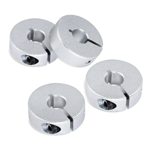 4 Pack 8mm Aluminum Shaft Collar Split Locking Collar Kit, one piece design, showing four collars in durable aluminum alloy.
