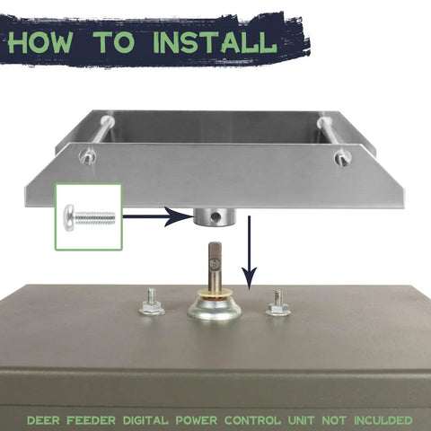 Highwild 12 Volt Spinner Plate For Deer Feeder With Heavy Duty Metal Construction And Rust Resistant Design Includes Mounting Hardware Swing Gates Prevent Feed Loss Waterproof Build Ideal For Outdoor Wildlife Attractors Durable And Reliable