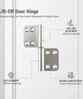 Tool-Free Vertical Door Removal Hinge With Aluminum Alloy Build And Lift-Off Design for Interior Doors showing lift-off feature