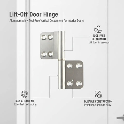 Tool-Free Vertical Door Removal Hinge With Aluminum Alloy Build And Lift-Off Design for Interior Doors showing lift-off feature