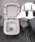 Premium Quick Release Toilet Seat Hinge Kit With Top Mount Hardware Includes Screws And Nuts For Standard Toilets shown from above with mount clips.