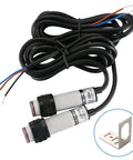M18 Infrared Through Beam Photoelectric Sensor Switch with 4-wire cable and mounting bracket, rugged for shop floor, NPN NO NC DC 10-30V.