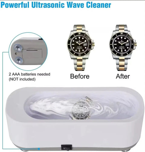 Pro Grade Ultrasonic Jewelry Cleaner For Rings Watches Eyeglasses Coins And Dentures With 47kHz High Frequency And 300ml Tank, before and after cleaning watches.