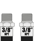 3/8 Inch NPT fittings illustration for heavy duty connections, showcasing two threaded connectors for grease hoses.