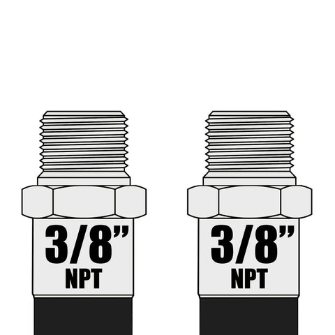 3/8 Inch NPT fittings illustration for heavy duty connections, showcasing two threaded connectors for grease hoses.