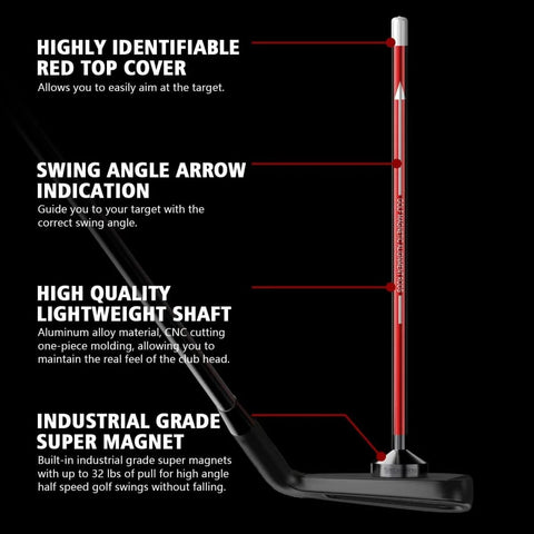 Magnetic Alignment Rods For Golf Swing Training Aid, Visualize Club Face Alignment At Impact, red rod on golf club.