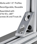 Heavy Duty 90 Degree Aluminum Inside Corner Gusset L Bracket For 80 20 Extrusion 15 Series Four Hole Design Clear Anodize