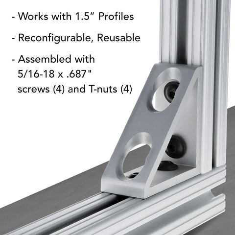Heavy Duty 90 Degree Aluminum Inside Corner Gusset L Bracket For 80 20 Extrusion 15 Series Four Hole Design Clear Anodize