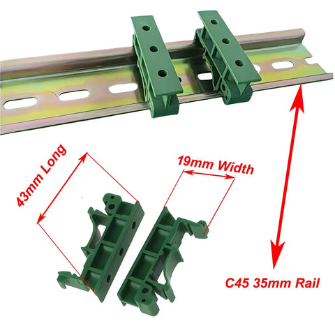 DIN Rail Mounting Kit For PCBs 35mm Snap On Adapters Clips With Screws PA66 Nylon Green Panel Brackets Fits Boards Up To 100mm