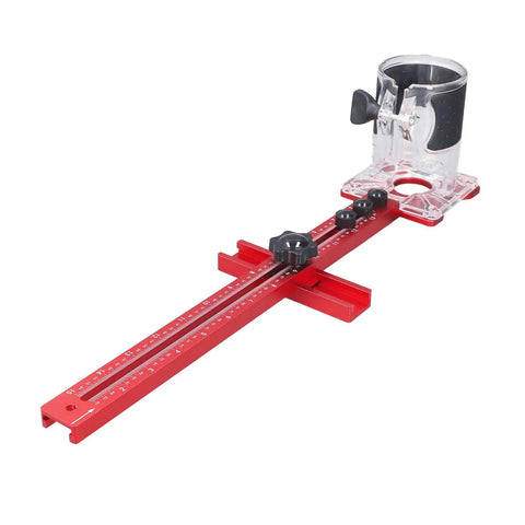 4 In 1 Router Jig Kit For Pro Woodworking Circle Cutting Guide Edge Trimmer Center Finder And Round Block Cutter With Built To Last Heavy Duty Aluminum Alloy Base 445mm Length For Cabinets And Furniture Making, red aluminum jig with clear router base