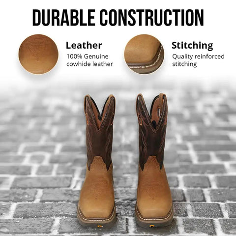 Genuine Leather Mens Work Boots Built For The Job With Insulation, Oil And Slip Resistant Construction, Abrasion Resistant Rubber Sole