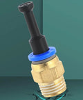 Close-up of push-to-connect pneumatic fitting with brass thread, part of 60-Piece Push To Connect Pneumatic Fittings And Blank Plugs Set