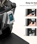 No Sweat Coffee Grinder Chute And Spout Funnel Duo For Standard Espresso Bean Routing; easy installation guide on black grinder.