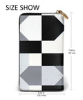 Top Shelf Black And White Piano Plate Grid Long Wallet Premium Synthetic Leather Zipper Closure with dimensions 7.48 x 4.13 in.