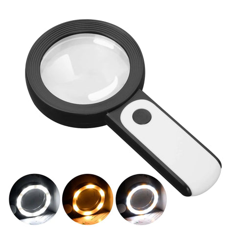 Handheld Magnifying Glass With Light 18 LED Light Three Modes Ultra Bright For Seniors Reading Coins Jewelry And Small Print