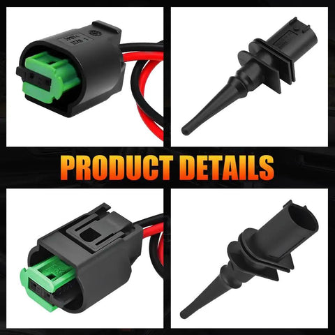 Beefed Up Outside Ambient Air Temperature Sensor With Connector Pigtail Plug Replaces 65816905133 And 65816905050 For BMW, black plastic