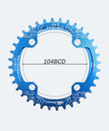 104 BCD Narrow Wide Round MTB Chainring 36T blue aluminum for 1x drivetrain compatible with Shimano cranksets