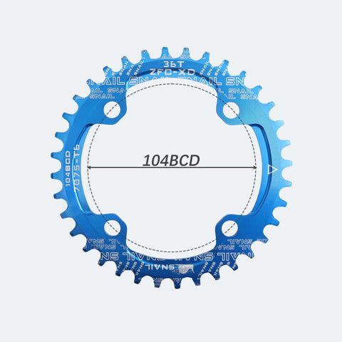 104 BCD Narrow Wide Round MTB Chainring 36T blue aluminum for 1x drivetrain compatible with Shimano cranksets