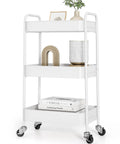 Three Tier Rolling Cart Metal Utility Storage Organizer With Lockable Wheels Space Saving Design Ideal For Kitchen Bathroom Office Nursery Craft Room 33 Lbs Per Shelf Tool Free Assembly In Under Five Minutes White