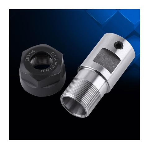 Heavy Duty Collet Chuck Motor Shaft Spindle Extension Rod For CNC Mills Lathes, featuring black ER11-A nut and silver spindle.