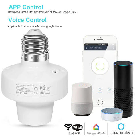 WiFi Light Socket E27 E26 Two Pack With Voice And App Control Plug And Play Works With Alexa And Google Home White Finish