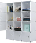 Large Cube Storage Organizer Cabinet Shelving For Closet And Living Room 12 Cube System 14 By 18 Inch White Dope Finish Space Saving Toy Organizer And Bookshelf with items displayed on shelves.