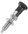Heavy Duty Stainless Steel Indexing Plunger With Knurled Grip Handle featuring a spring-loaded bolt pin for secure locking.