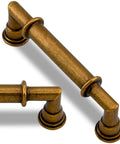 Close-up of 10 Pack Antique Brass Cabinet Pulls, 3 Inch Zinc Alloy Drawer Handles For Kitchen Cupboards, Heavy Duty Cabinet Hardware