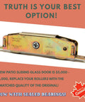 39.10 Sliding Patio Door Tandem Roller Replacement For Wood Aluminum And Vinyl Doors Ideal For Weathershield Andersen Milgard Marvin Jeld Wen And More Includes One Genuine 39.10 Roller Model 31761A shown with metal assembly and wheel size details.
