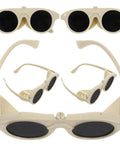 Shop Ready Heavy Industrial Grade Welding Protective Goggles With Hella Durable Scratch Resistant Lenses And Dust Filtering Design For Legit Builders Working On Major Projects, beige frame and black lenses.