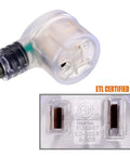 Heavy Duty 25 Ft Welding Extension Cord 8 AWG Copper 40A 250V Lighted End NEMA Six Fifty Style ETL certified plug detail