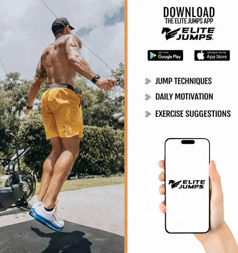 Man training with Muay Thai 2.0 Weighted Jump Rope For High Intensity Training And MMA Workouts outdoors, Elite Jumps app shown.